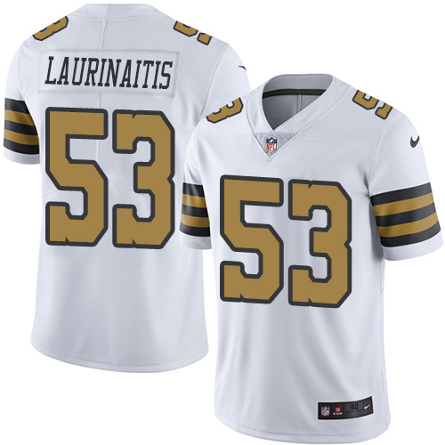 Men's Elite James Laurinaitis Nike Jersey White - #53 Rush NFL New Orleans Saints