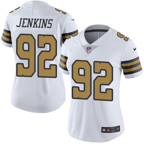 Women's Limited John Jenkins Nike Jersey White - #92 Rush NFL New Orleans Saints