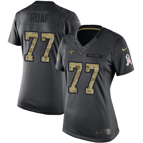 Women's Limited Willie Roaf Nike Jersey Black - #77 2016 Salute to Service NFL New Orleans Saints