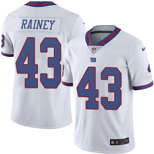 Men's Elite Bobby Rainey Nike Jersey White - #43 Rush NFL New York Giants