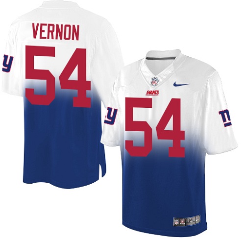 Men's Limited Olivier Vernon Nike Jersey White/Royal Blue - #54 Fadeaway NFL New York Giants