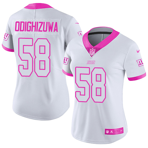 Women's Limited Owa Odighizuwa Nike Jersey White/Pink - #58 Rush Fashion NFL New York Giants