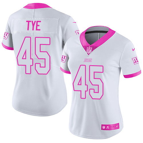 Women's Limited Will Tye Nike Jersey White/Pink - #45 Rush Fashion NFL New York Giants