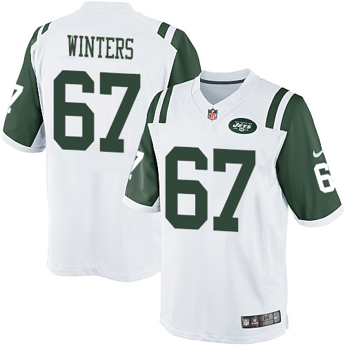 Men's Limited Brian Winters Nike Jersey White Road - #67 NFL New York Jets
