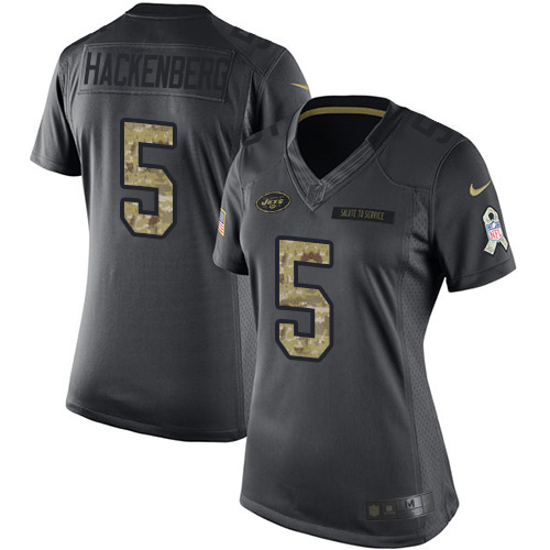 Women's Limited Christian Hackenberg Nike Jersey Black - #5 2016 Salute to Service NFL New York Jets
