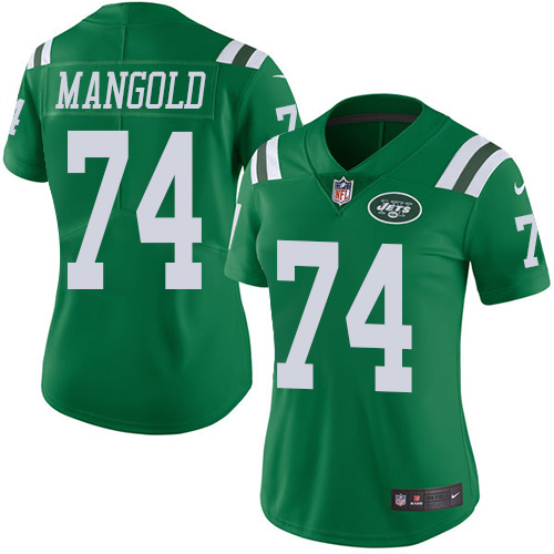 Women's Limited Nick Mangold Nike Jersey Green - #74 Rush NFL New York Jets