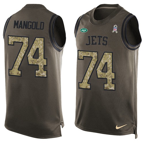Men's Limited Nick Mangold Nike Jersey Green - #74 Salute to Service Tank Top NFL New York Jets
