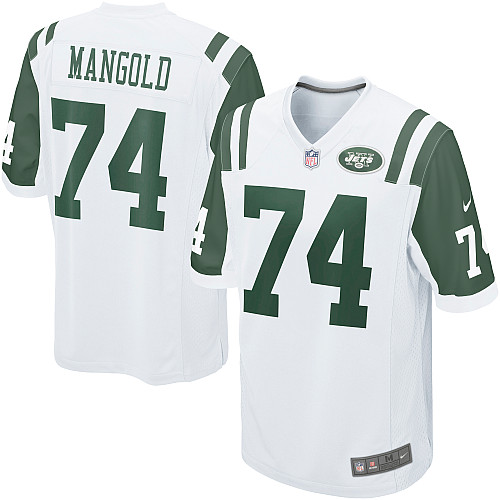 Men's Game Nick Mangold Nike Jersey White Road - #74 NFL New York Jets