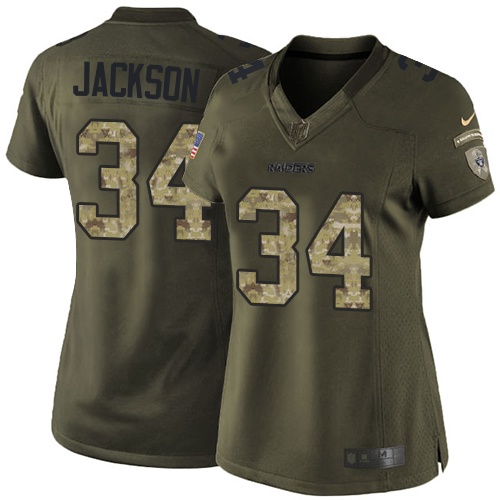 Women's Limited Bo Jackson Nike Jersey Green - #34 Salute to Service NFL Oakland Raiders
