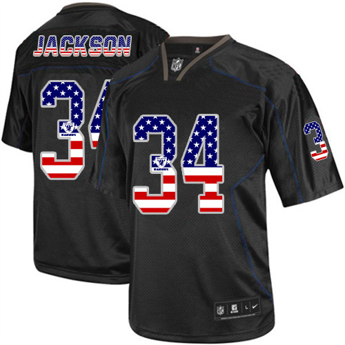 Men's Elite Bo Jackson Nike Jersey Black - #34 USA Flag Fashion NFL Oakland Raiders