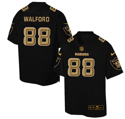 Men's Elite Clive Walford Nike Jersey Black - #88 Pro Line Gold Collection NFL Oakland Raiders