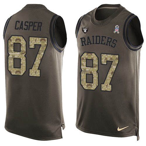 Men's Limited Dave Casper Nike Jersey Green - #87 Salute to Service Tank Top NFL Oakland Raiders
