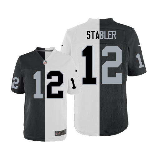 Men's Limited Kenny Stabler Nike Jersey Black/White - #12 Split Fashion NFL Oakland Raiders