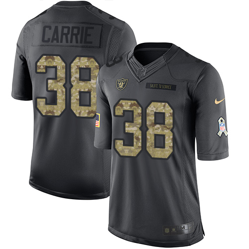 Men's Limited T.J. Carrie Nike Jersey Black - #38 2016 Salute to Service NFL Oakland Raiders