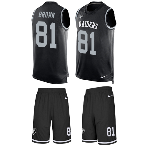 Men's Limited Tim Brown Nike Jersey Black - #81 Tank Top Suit NFL Oakland Raiders