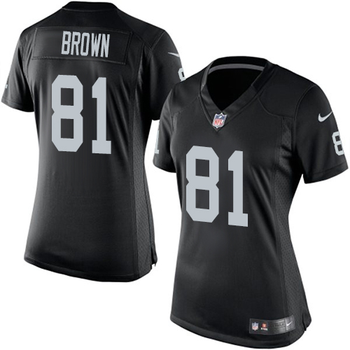 Women's Elite Tim Brown Nike Jersey Black Home - #81 NFL Oakland Raiders
