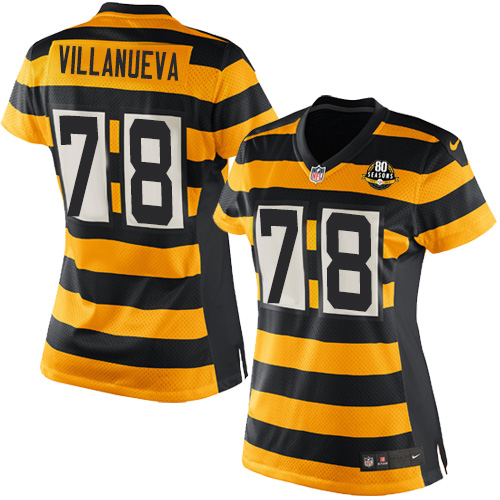 Women's Game Alejandro Villanueva 80th Anniversary Nike Jersey Gold/Black Alternate - #78 Throwback NFL Pittsburgh Steelers