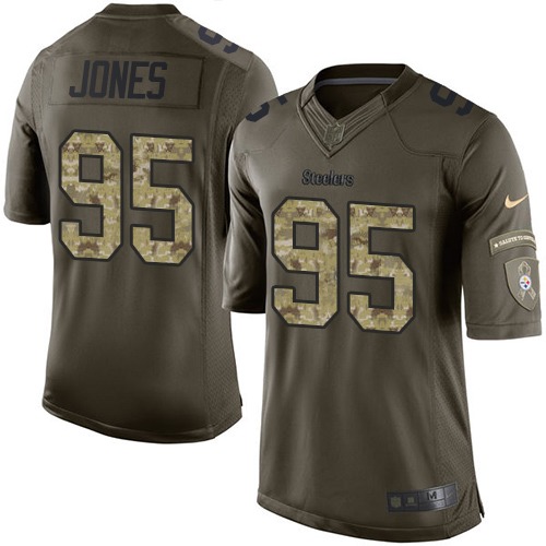 Men's Elite Jarvis Jones Nike Jersey Green - #95 Salute to Service NFL Pittsburgh Steelers