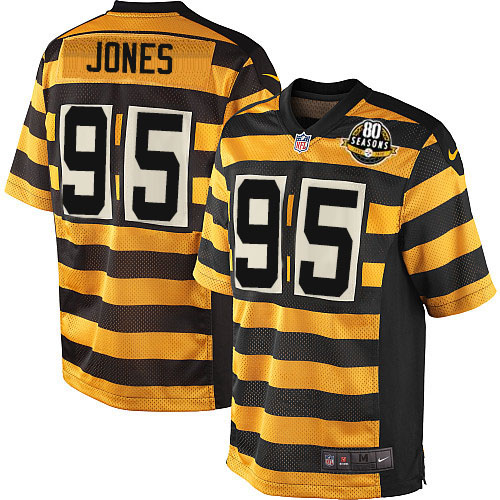 Men's Game Jarvis Jones 80th Anniversary Nike Jersey Gold/Black Alternate - #95 Throwback NFL Pittsburgh Steelers