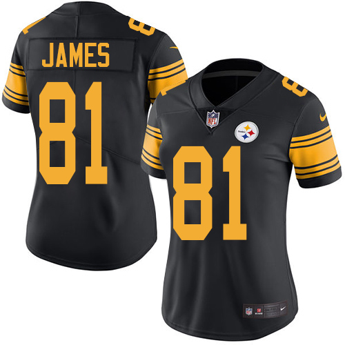 Women's Elite Jesse James Nike Jersey Black - #81 Rush NFL Pittsburgh Steelers