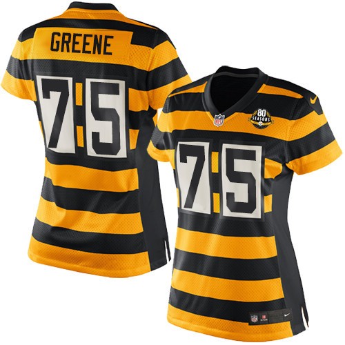 Women's Limited Joe Greene 80th Anniversary Nike Jersey Gold/Black Alternate - #75 Throwback NFL Pittsburgh Steelers
