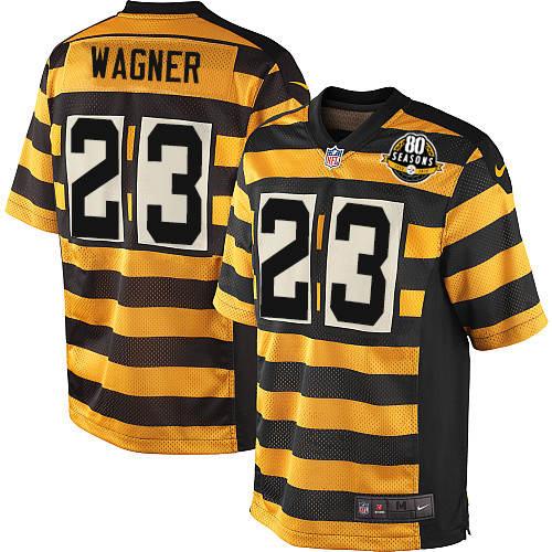 Men's Limited Mike Wagner 80th Anniversary Nike Jersey Gold/Black Alternate - #23 Throwback NFL Pittsburgh Steelers