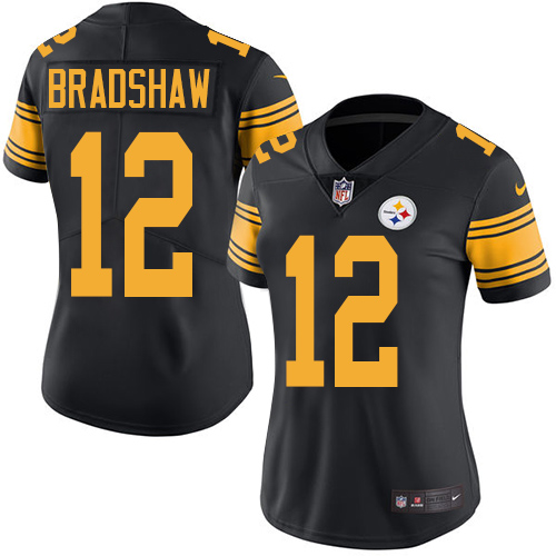 Women's Limited Terry Bradshaw Nike Jersey Black - #12 Rush NFL Pittsburgh Steelers