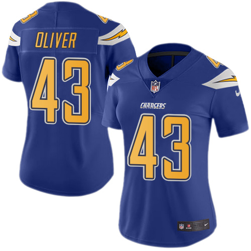 Women's Limited Branden Oliver Nike Jersey Electric Blue - #43 Rush NFL Los Angeles Chargers