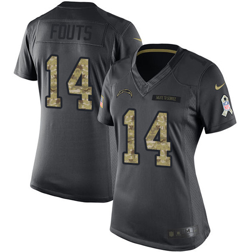 Women's Limited Dan Fouts Nike Jersey Black - #14 2016 Salute to Service NFL Los Angeles Chargers