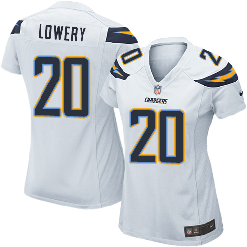 Women's Elite Dwight Lowery Nike Jersey White Road - #20 NFL Los Angeles Chargers