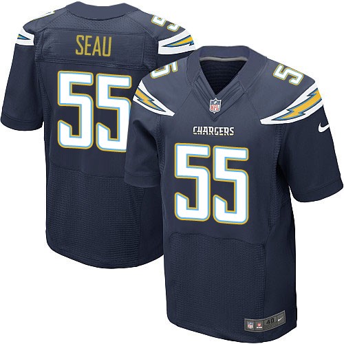 Men's Elite Junior Seau Nike Jersey Navy Blue Home - #55 NFL Los Angeles Chargers