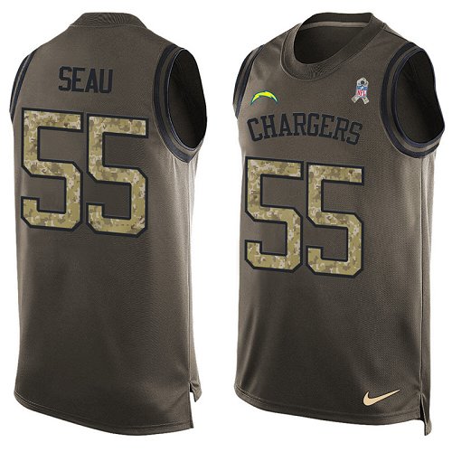 Men's Limited Junior Seau Nike Jersey Green - #55 Salute to Service Tank Top NFL Los Angeles Chargers