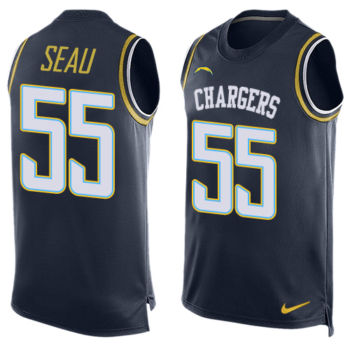 Men's Limited Junior Seau Nike Jersey Navy Blue - #55 Player Name & Number Tank Top NFL Los Angeles Chargers