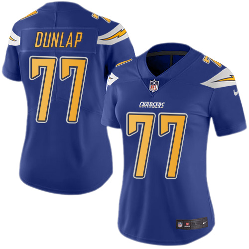 Women's Limited King Dunlap Nike Jersey Electric Blue - #77 Rush NFL Los Angeles Chargers