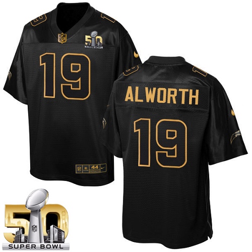 Men's Elite Lance Alworth Nike Jersey Black - #19 Pro Line Gold Collection NFL Los Angeles Chargers