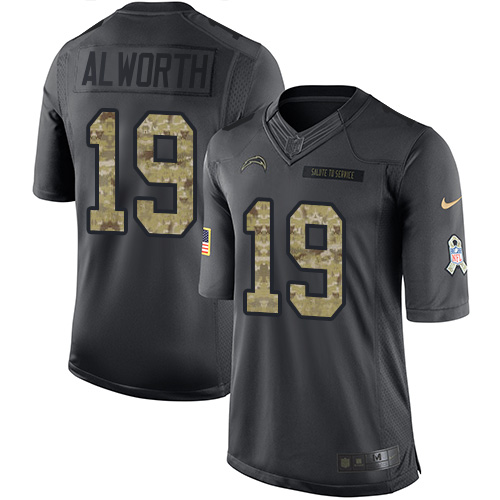 Men's Limited Lance Alworth Nike Jersey Black - #19 2016 Salute to Service NFL Los Angeles Chargers