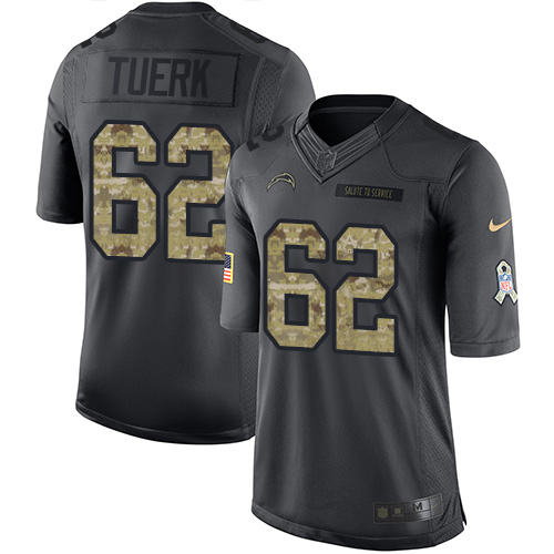 Youth Limited Max Tuerk Nike Jersey Black - #62 2016 Salute to Service NFL Los Angeles Chargers