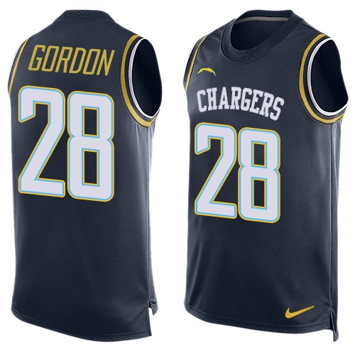 Men's Limited Melvin Gordon Nike Jersey Navy Blue - #28 Player Name & Number Tank Top NFL Los Angeles Chargers