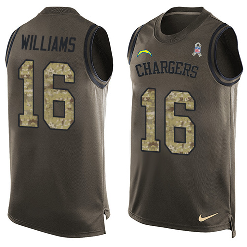 Men's Limited Tyrell Williams Nike Jersey Green - #16 Salute to Service Tank Top NFL Los Angeles Chargers