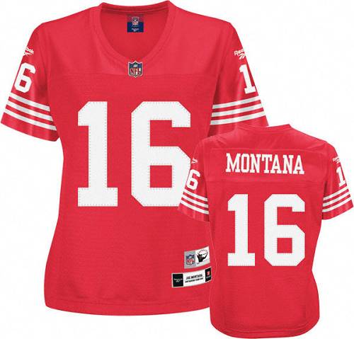 Women's Replica Joe Montana Reebok Jersey Red Home - #16 Throwback NFL San Francisco 49ers