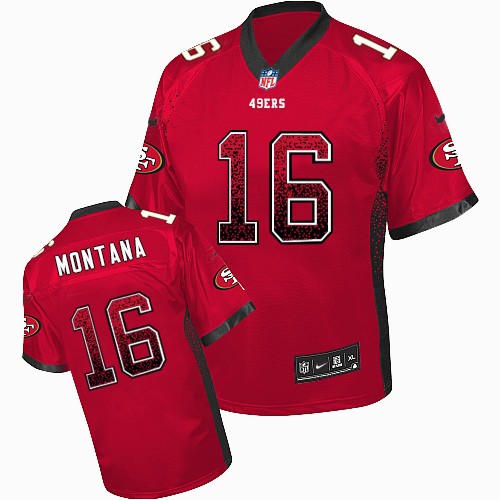 Men's Elite Joe Montana Nike Jersey Red - #16 Drift Fashion NFL San Francisco 49ers