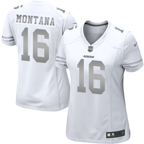 Women's Elite Joe Montana Nike Jersey White - #16 Platinum NFL San Francisco 49ers