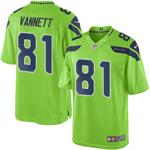 Men's Limited Nick Vannett Nike Jersey Green - #81 Rush NFL Seattle Seahawks