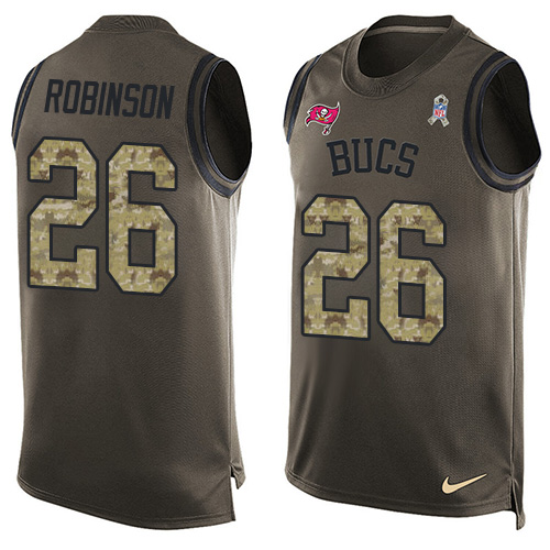 Men's Limited Josh Robinson Nike Jersey Green - #26 Salute to Service Tank Top NFL Tampa Bay Buccaneers