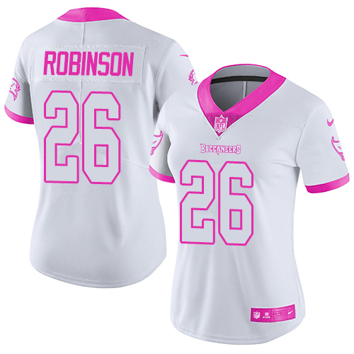 Women's Limited Josh Robinson Nike Jersey White/Pink - #26 Rush Fashion NFL Tampa Bay Buccaneers