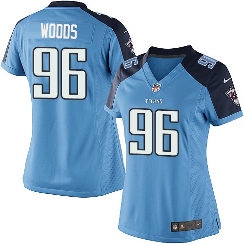 Women's Elite Al Woods Nike Jersey Light Blue Home - #96 NFL Tennessee Titans