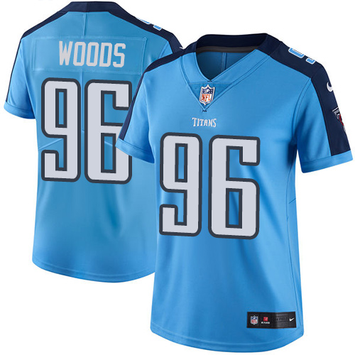 Women's Limited Al Woods Nike Jersey Light Blue - #96 Rush NFL Tennessee Titans