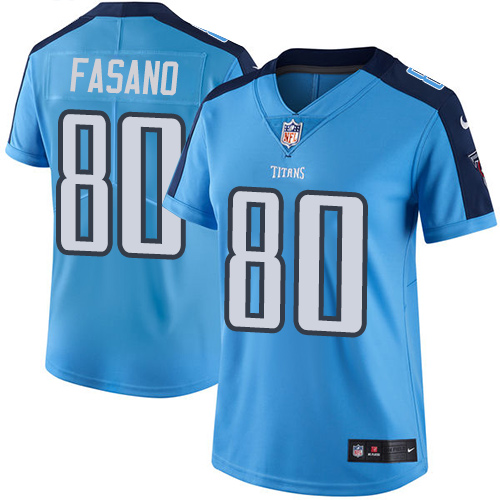 Women's Limited Anthony Fasano Nike Jersey Light Blue - #80 Rush NFL Tennessee Titans