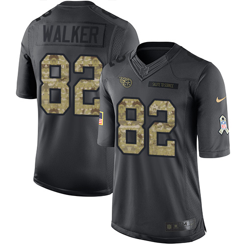 Men's Limited Delanie Walker Nike Jersey Black - #82 2016 Salute to Service NFL Tennessee Titans