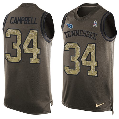 Men's Limited Earl Campbell Nike Jersey Green - #34 Salute to Service Tank Top NFL Tennessee Titans